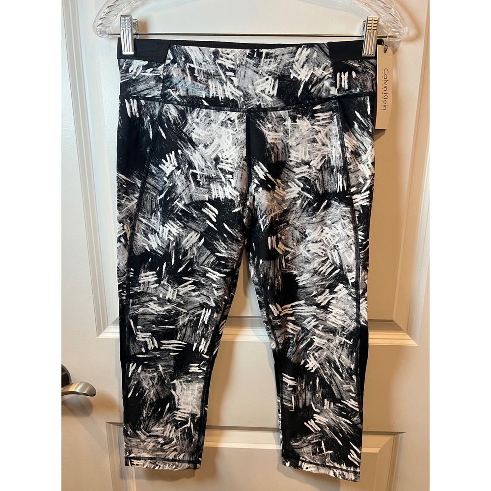 Calvin Klein Womens Leggings Quick Dry Abstract Black White Size M NWT
